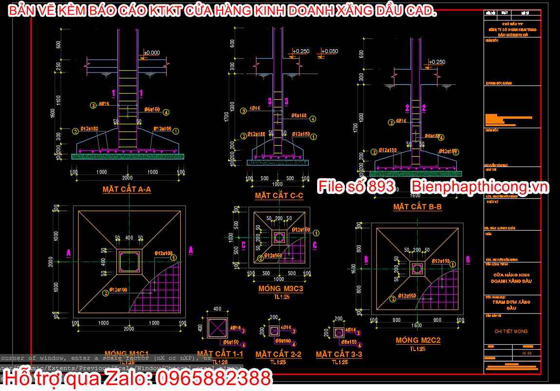 Bản vẽ chi tiết móng cóc cây xăng.