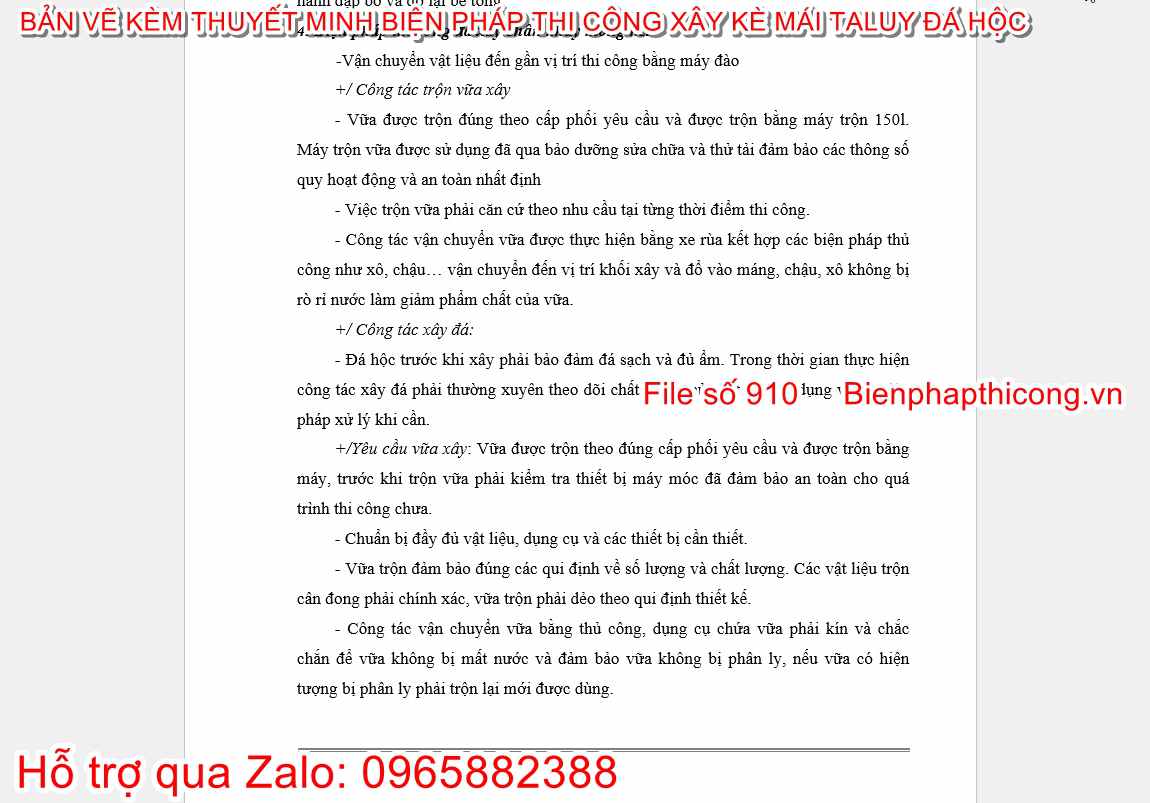 Thuyết minh biện pháp công tác xây đá.