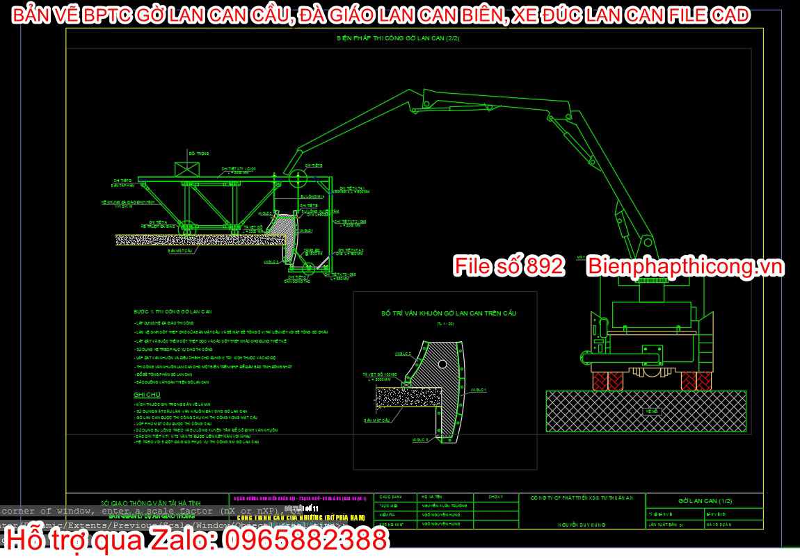File cad biện pháp thi công gờ lan can cad.