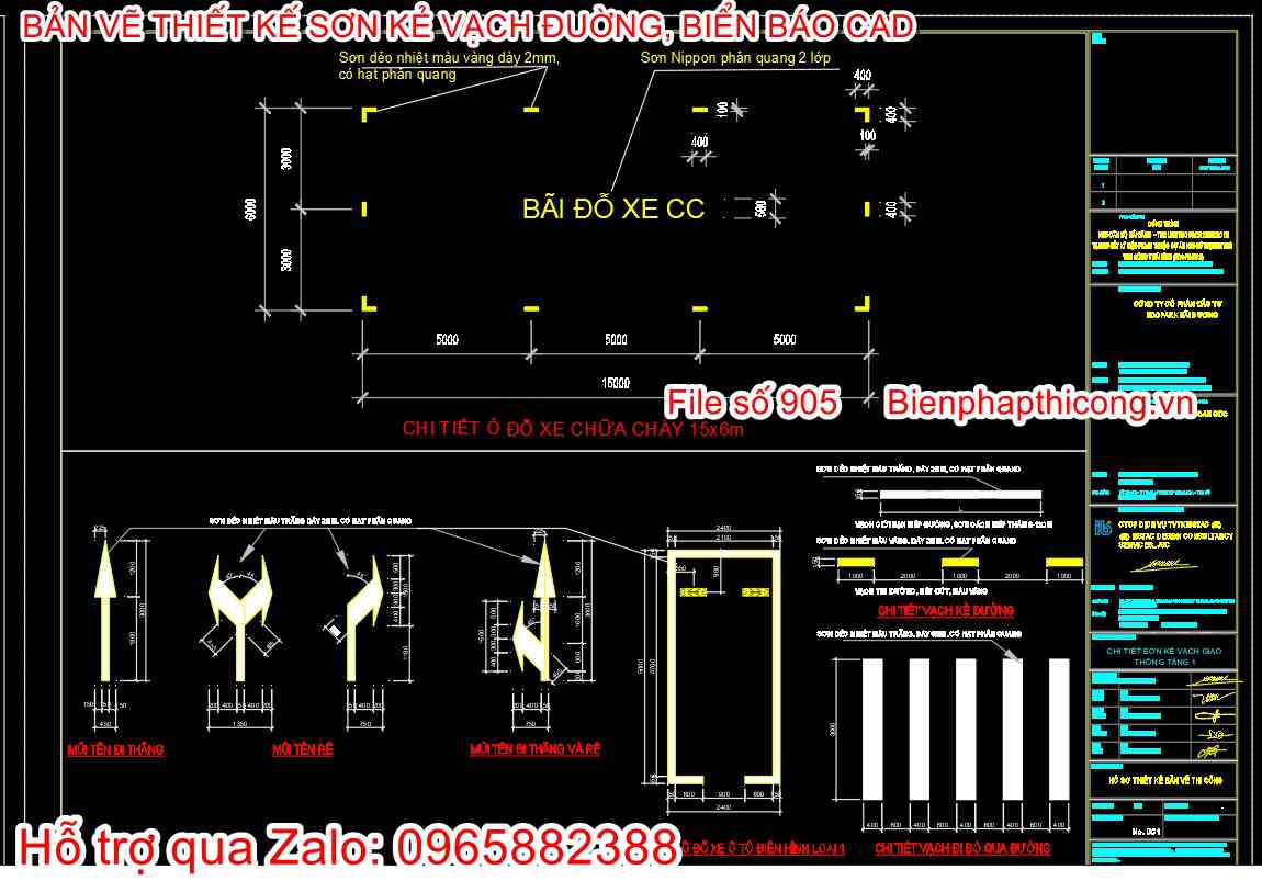 Mẫu bản vẽ cad sơn vạch kẻ đường.