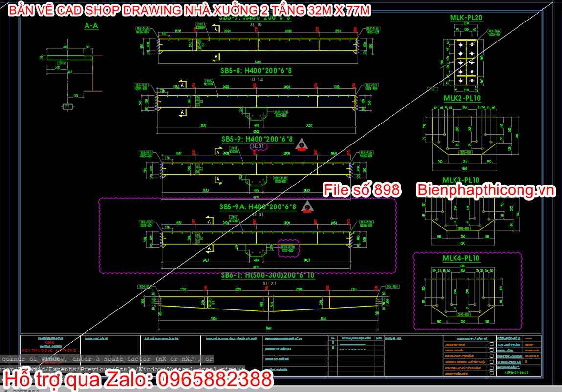 Mẫu bản vẽ cad dầm sàn nhà xưởng.