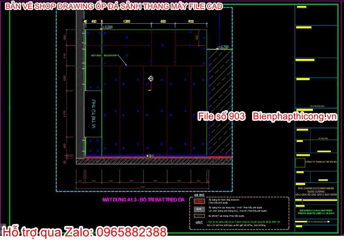 Bản vẽ bố trí bát treo đá shop drawing.