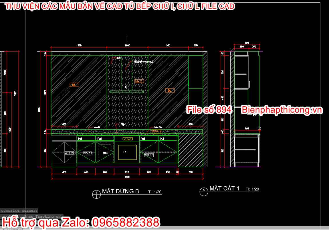 Tải mẫu bản vẽ cad tủ bếp.