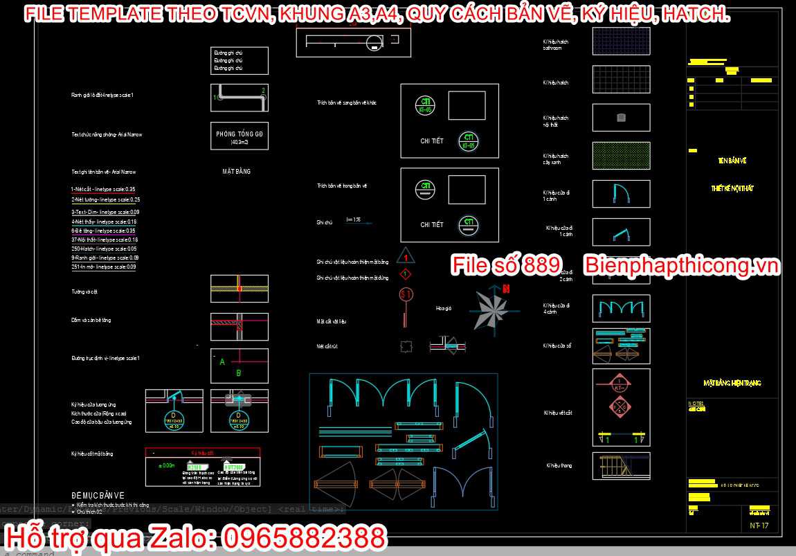 Các chi tiết trong thể hiện bản vẽ cad.