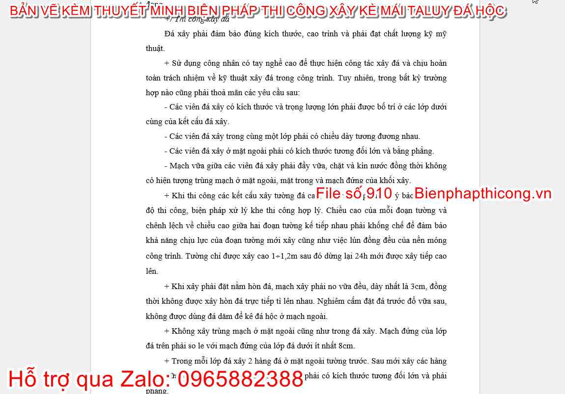 Mẫu thuyết minh biện pháp thi công xây đá.
