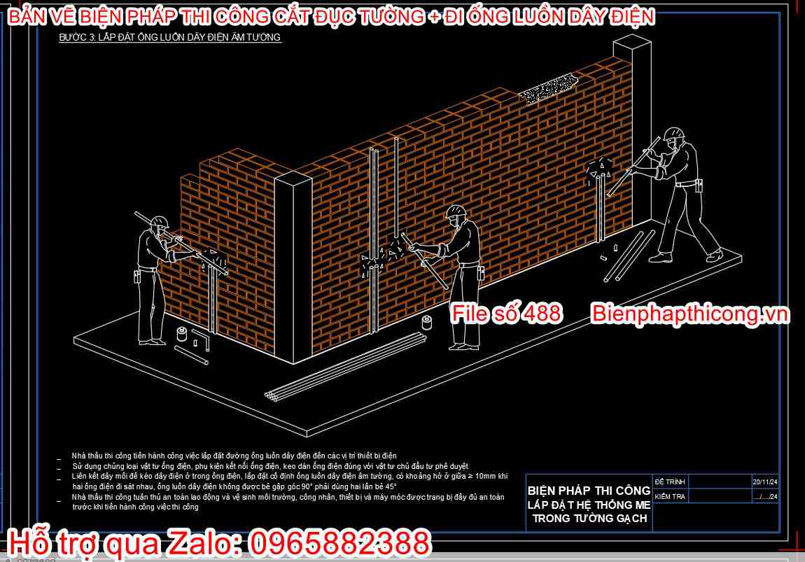 Lắp đặt ống luồn dây điện âm tường.