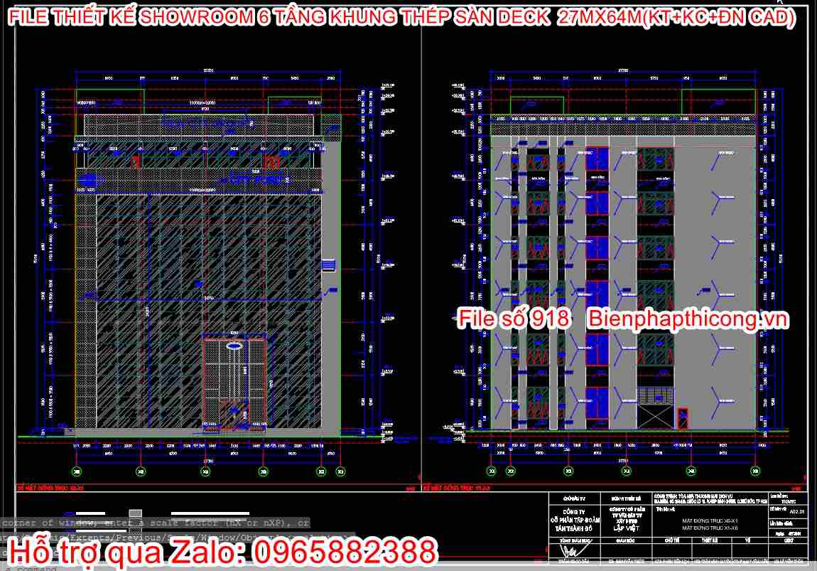 Mặt đứng cad nhà thép tiền chế 6 tầng.