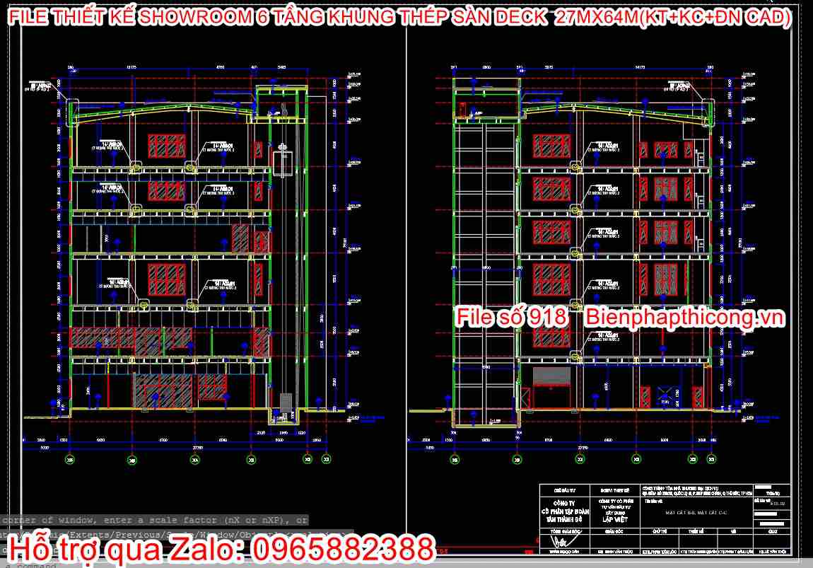 Bản vẽ autocad nhà khung thép 6 tầng.