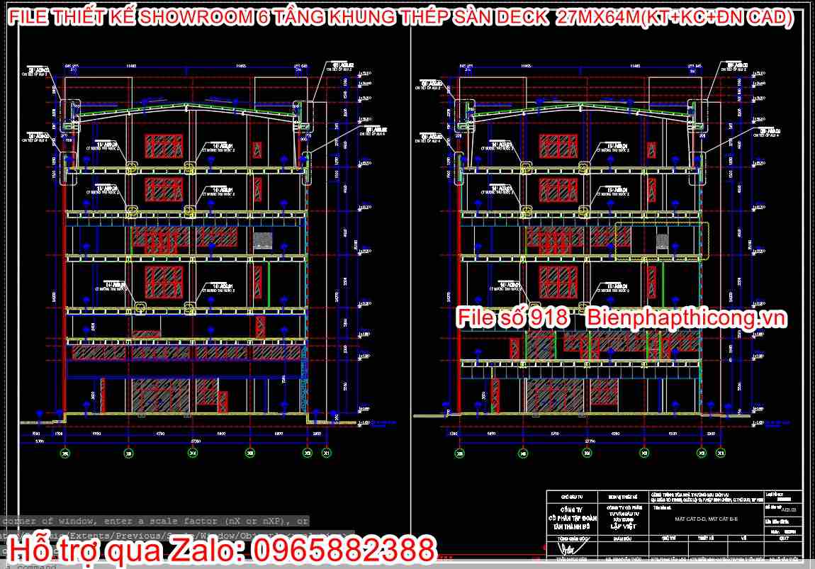 Mẫu bản vẽ cad nhà thép tiền chế 6 tầng.