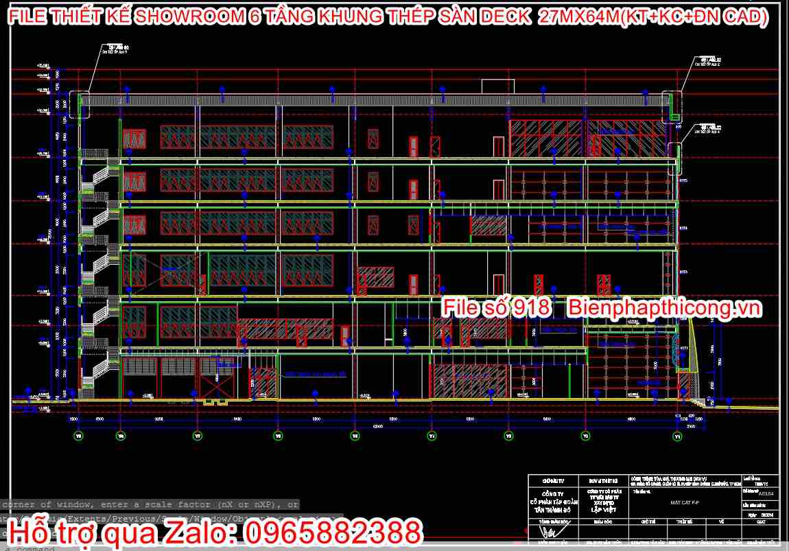 Download bản vẽ cad nhà khung thép 6 tầng.