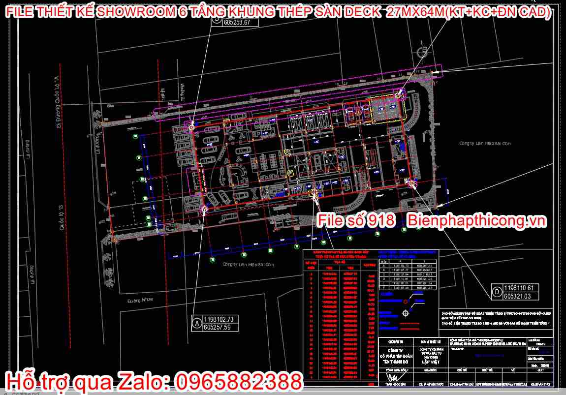 Tổng mặt bằng thiết kế showroom ô tô 6 tầng.