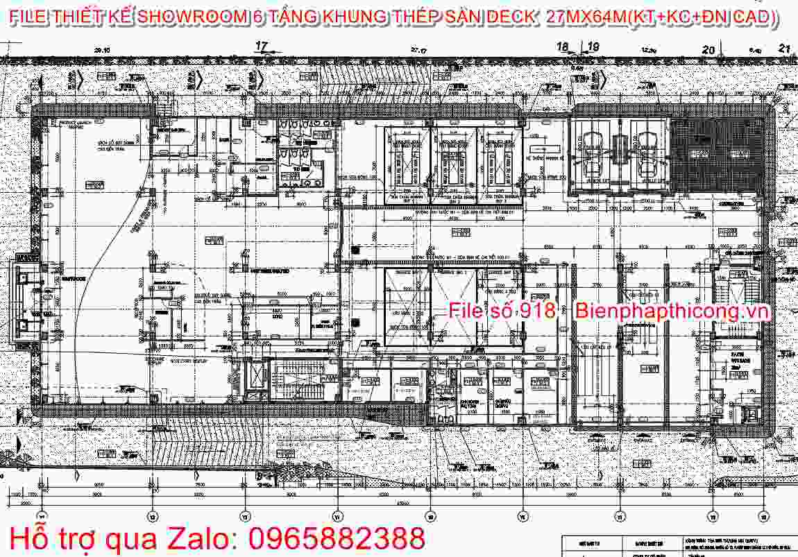Mặt bằng thiết kế tầng 1 nhà khung thép 6 tầng.