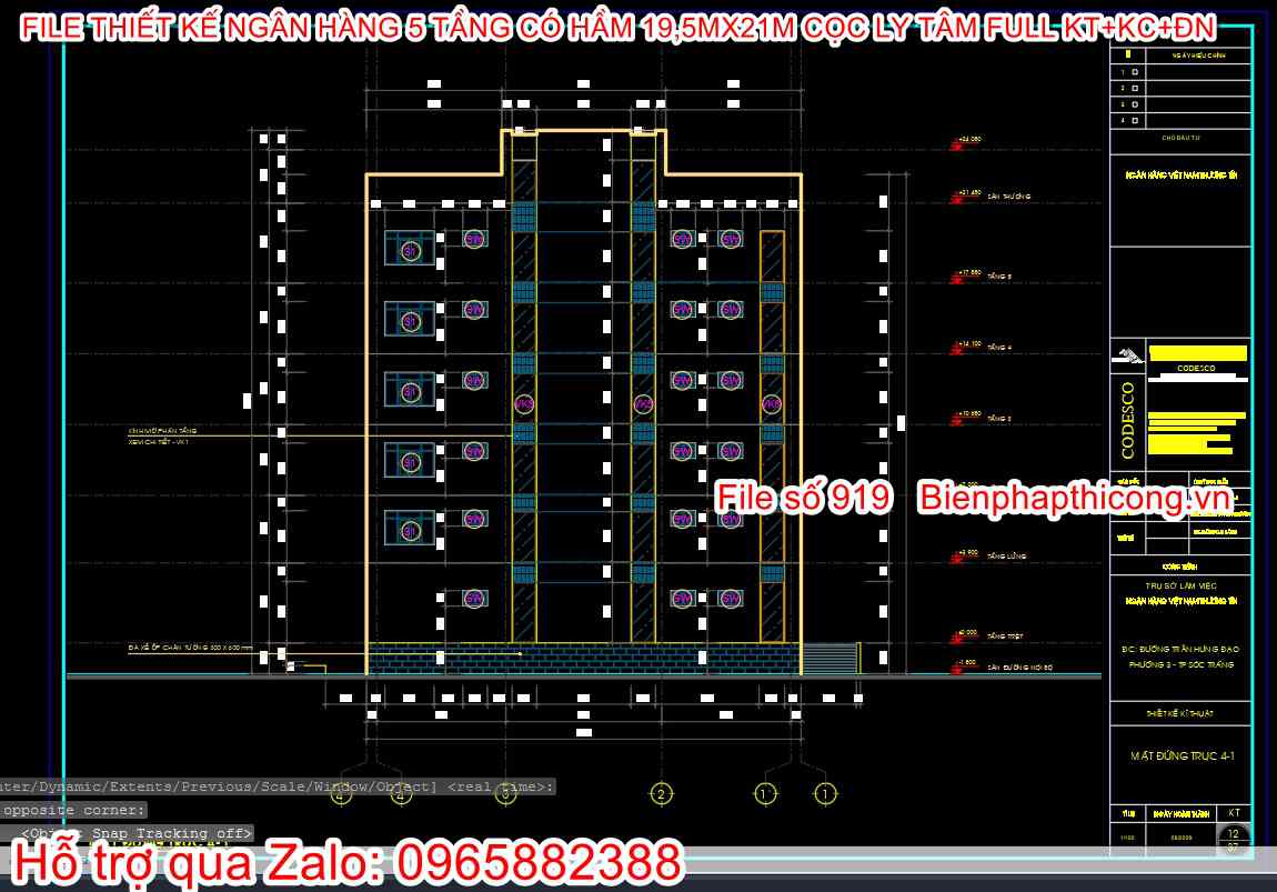 Hồ sơ thi công ngân hàng 5 tầng có hầm 400m2.