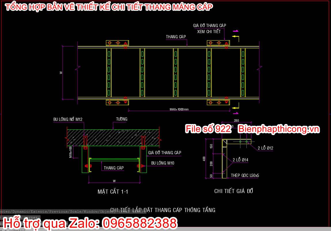 Chi tiết lắp đặt thang máng cáp thông tầng.