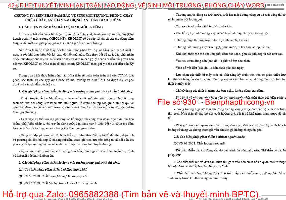 Thuyết minh biện pháp đảm bảo vệ sinh môi trường.