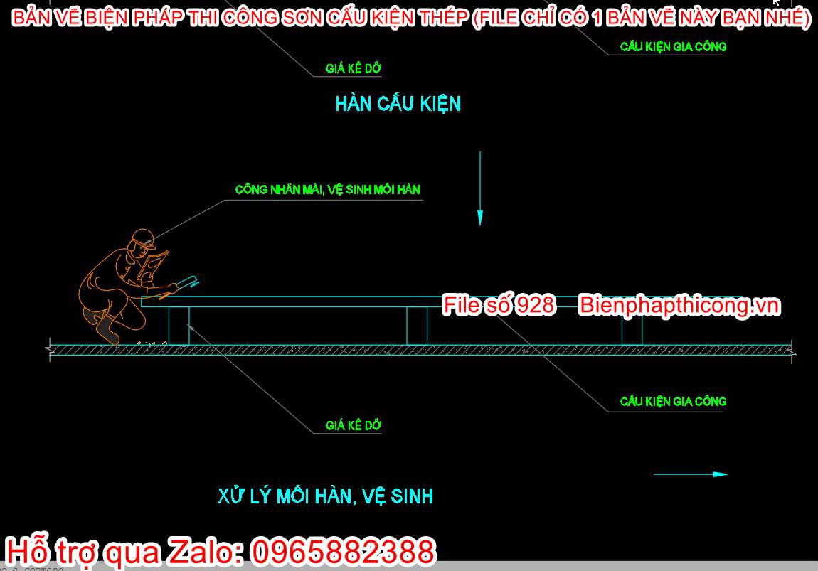 Bản vẽ bptc xử lý mối hàn, vệ sinh trước khi phun.