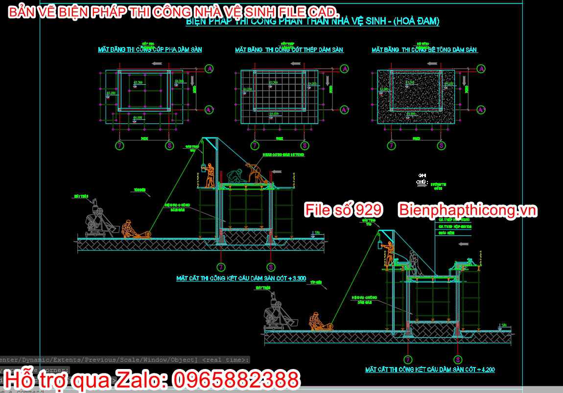 Bản vẽ biện pháp thi công phần thân nhà vệ sinh.