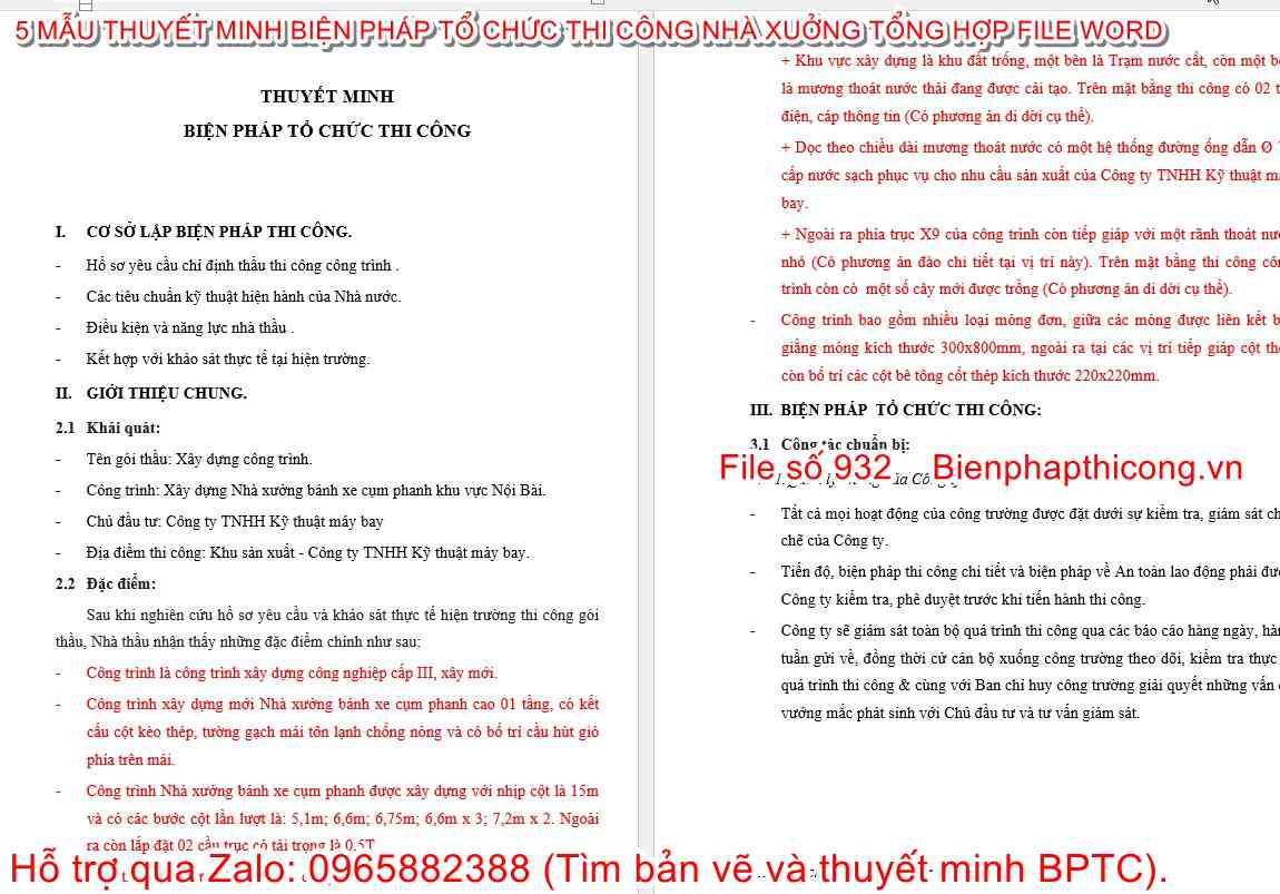 Thuyết minh biện pháp tổ chức thi công nhà xưởng.