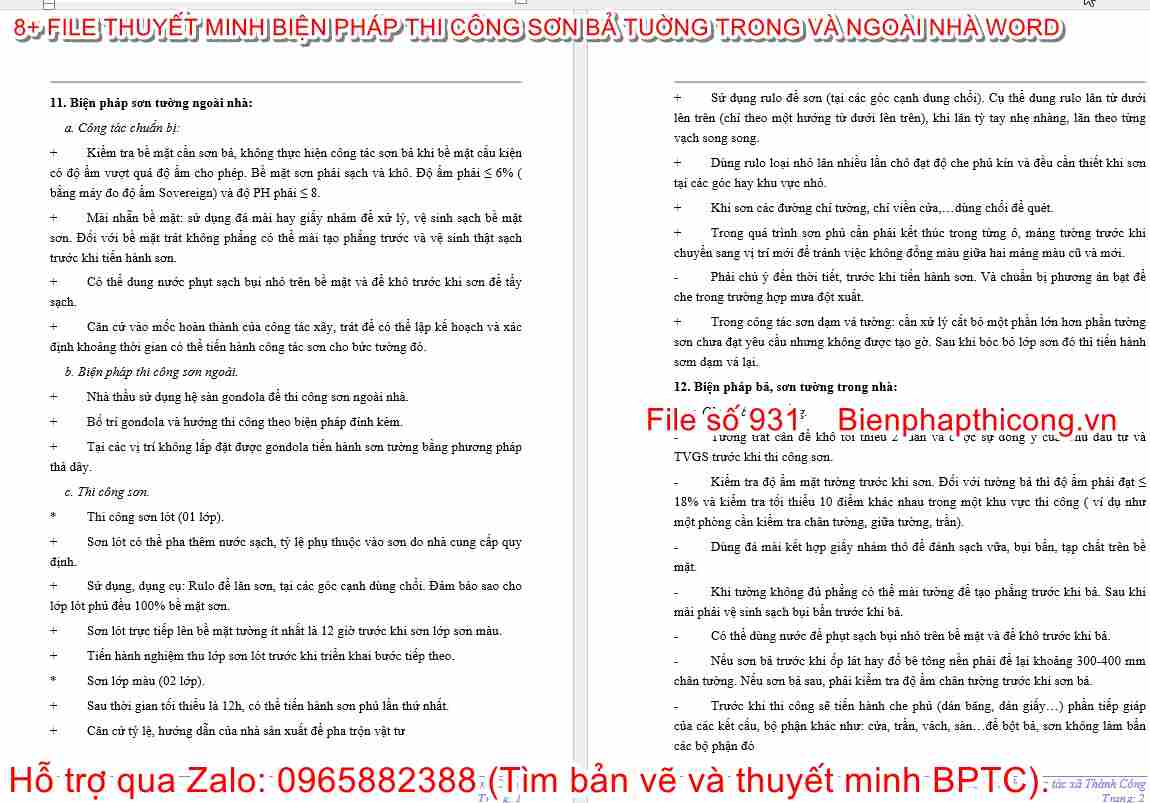 Thuyết minh biện pháp sơn tường trong ngoài nhà.