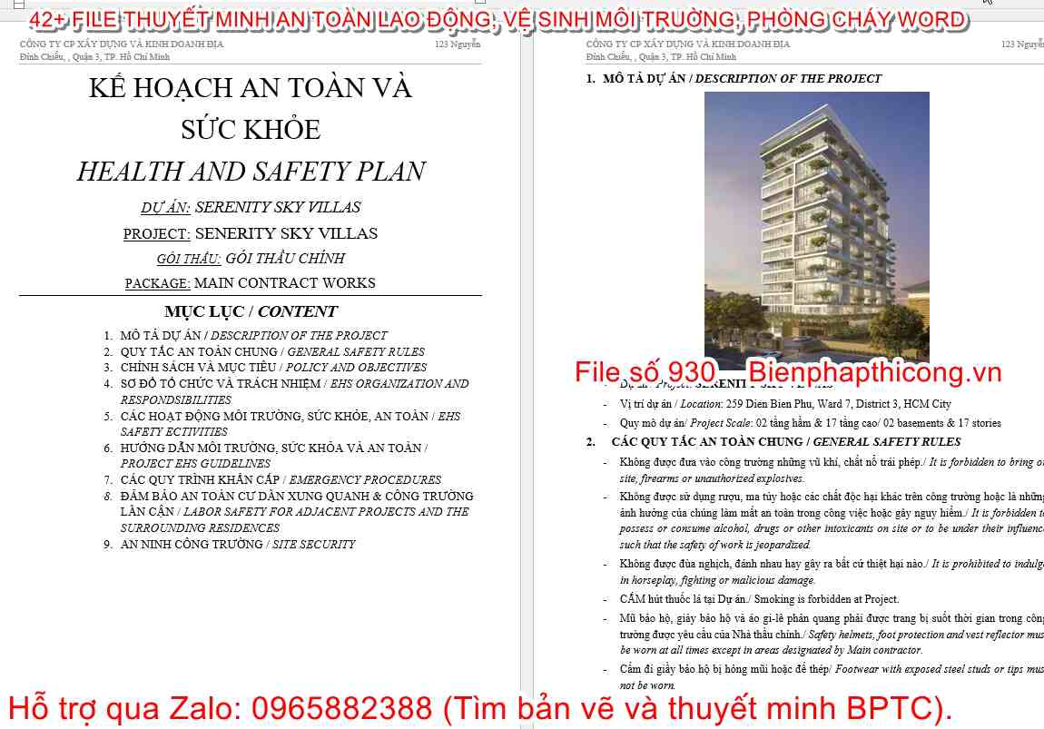 Thuyết minh kế hoạch an toàn và sức khỏe.