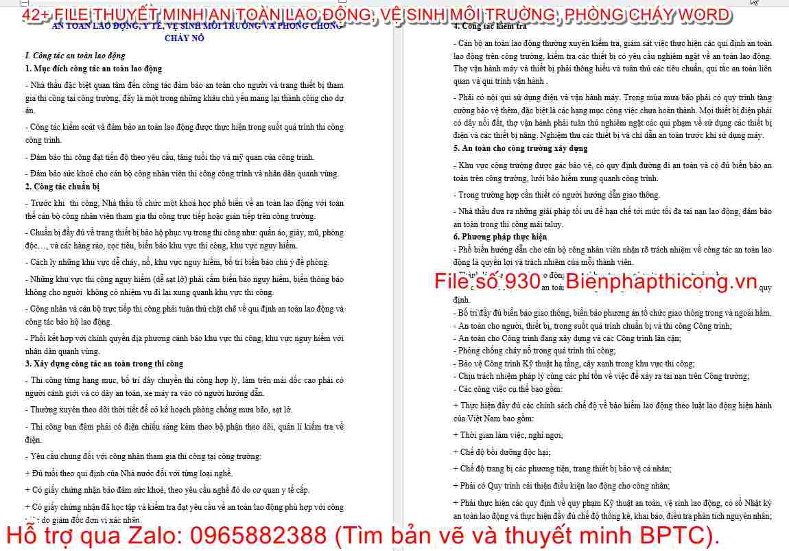 Thuyết minh biện pháp an toàn lao động, vệ sinh môi trường.