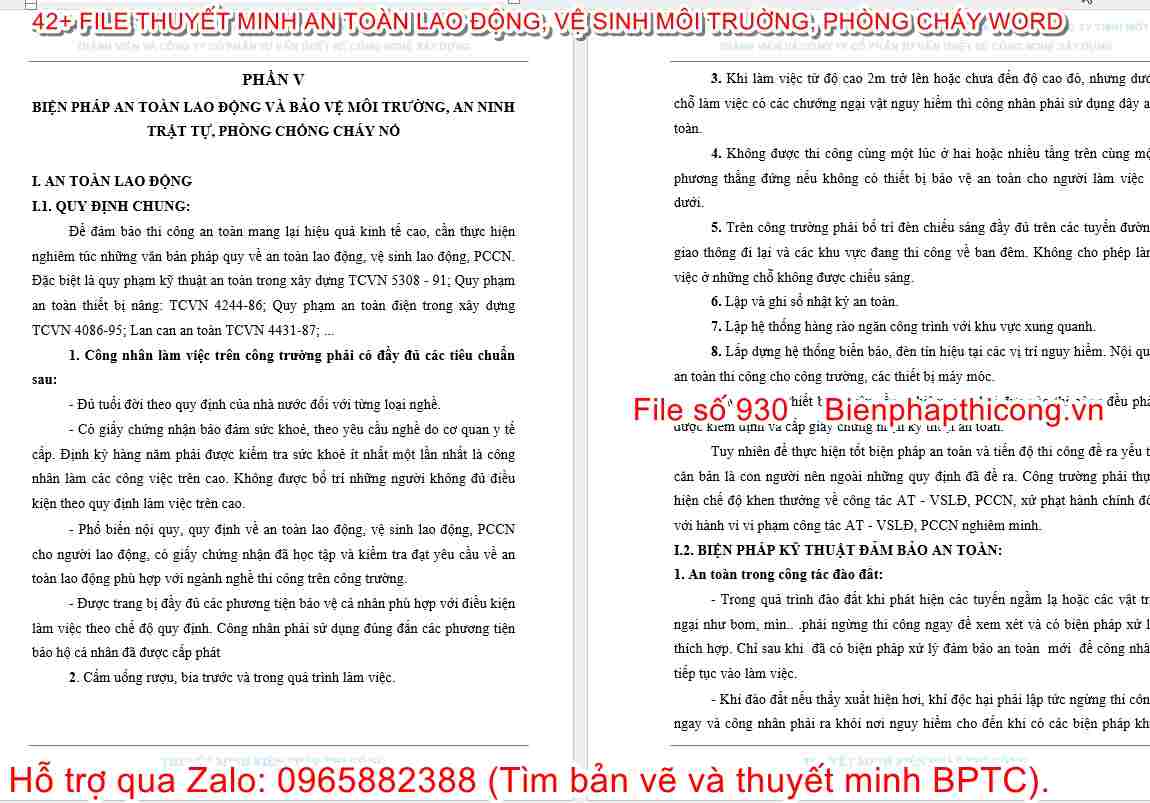 Thuyết minh biện pháp an toàn lao động và bảo vệ môi trường.