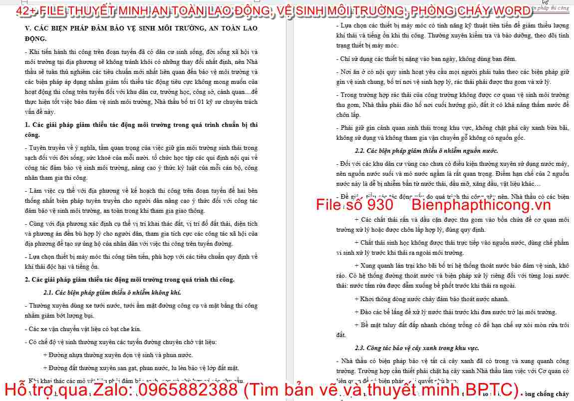 Biện pháp đảm bảo vệ sinh môi trường.