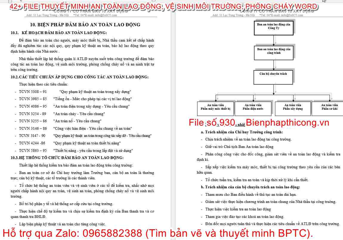 Thuyết minh biện pháp đảm bảo an toàn lao động.