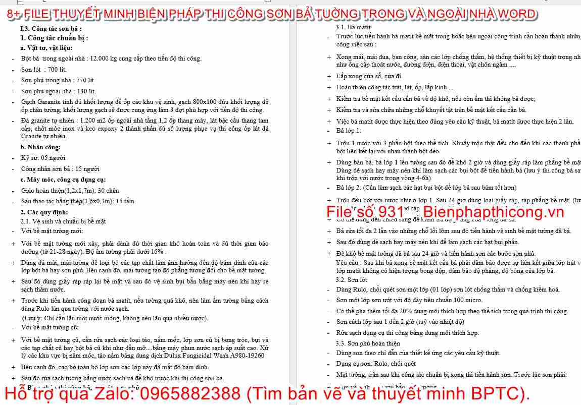 Thuyết minh biện pháp công tác sơn bả.