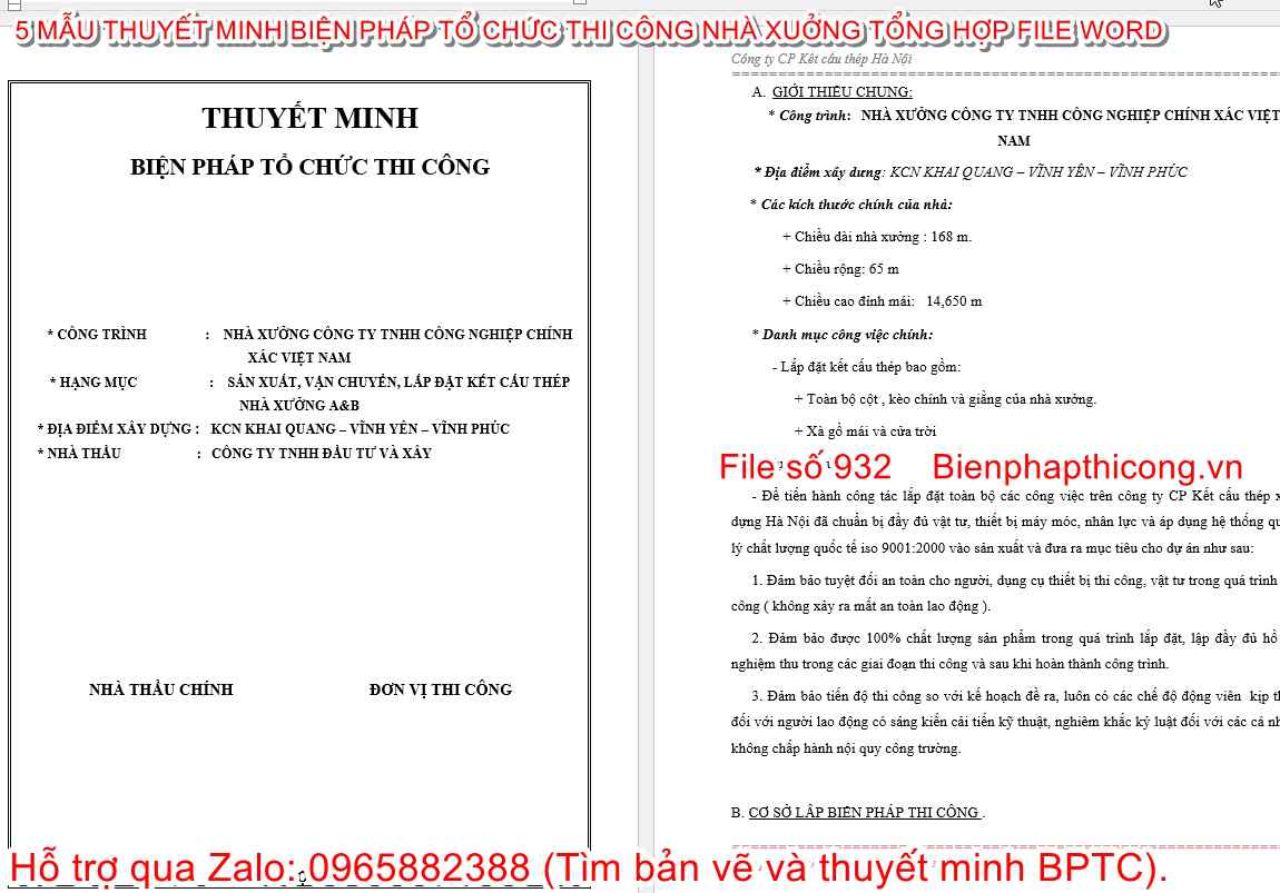 5 mẫu thuyết minh biện pháp thi công nhà xưởng word.