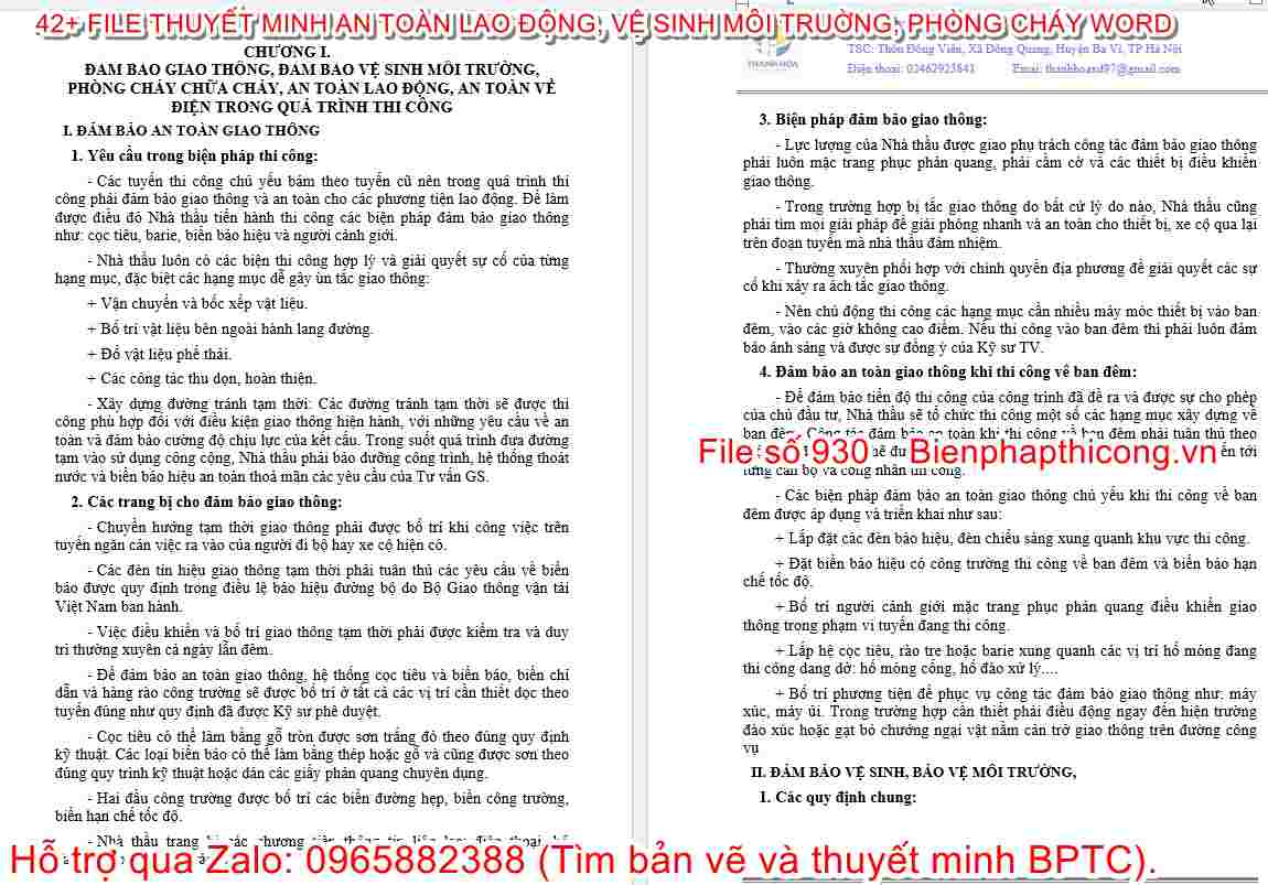 Biện pháp đảm bảo giao thông, đảm bảo vệ sinh môi trường.