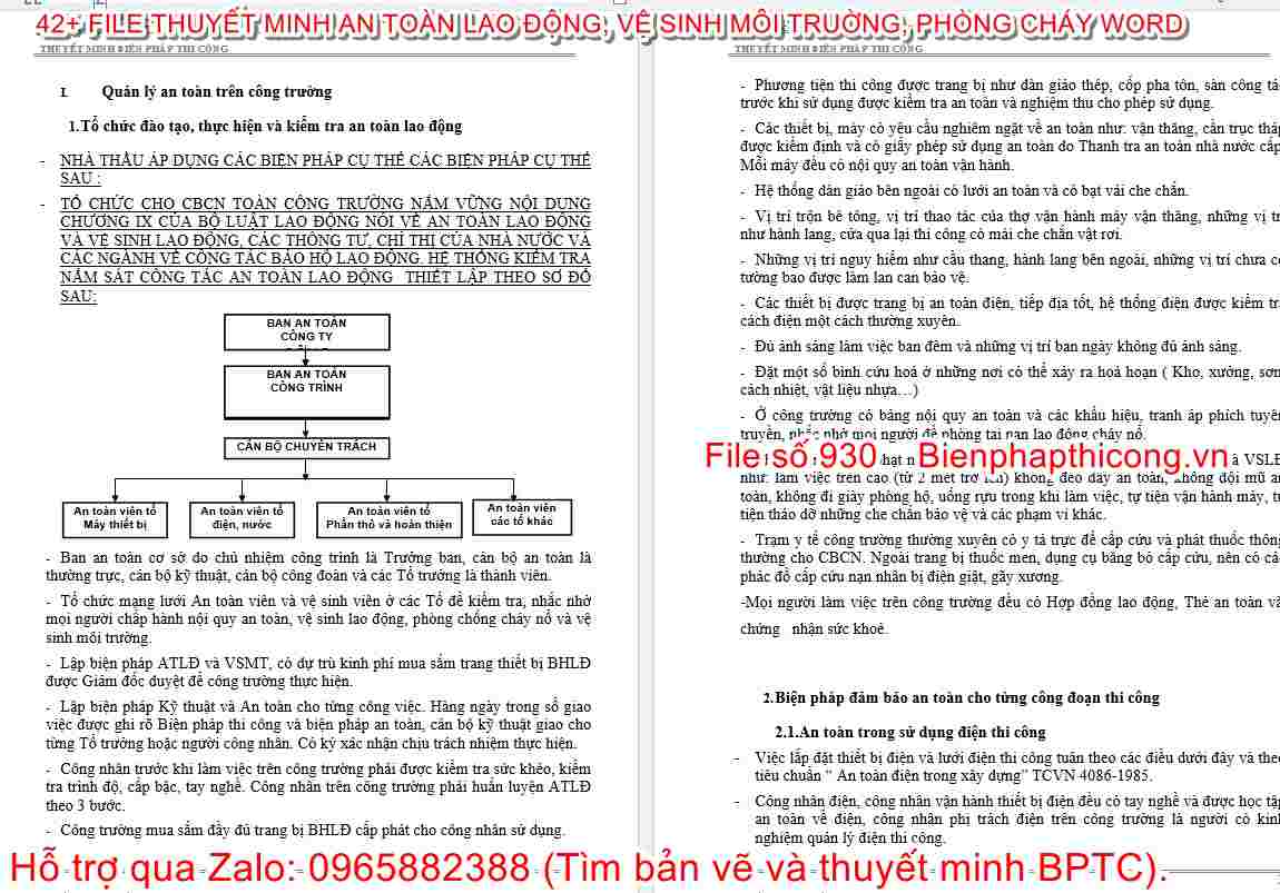 Thuyết minh quản lý an toàn trên công trường.