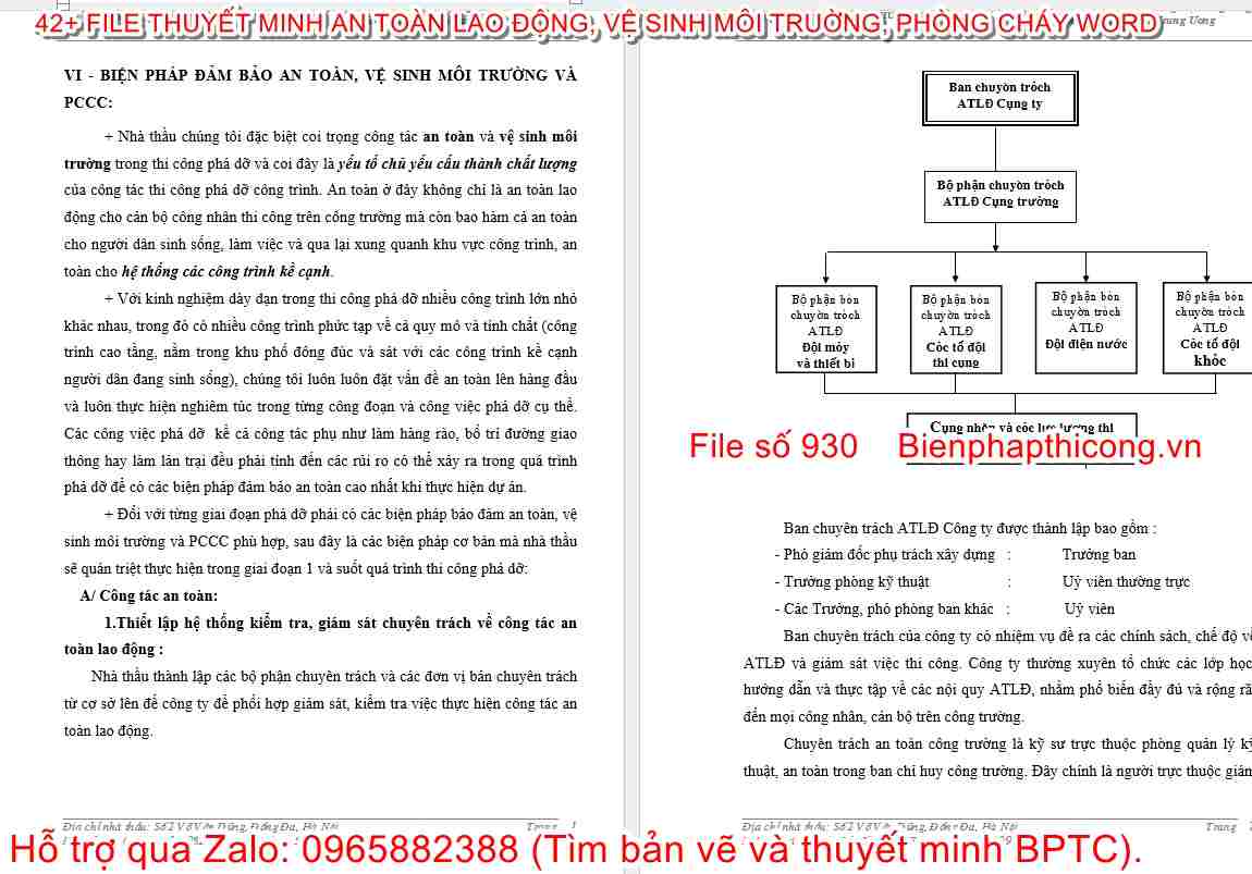 Biện pháp đảm bảo an toàn, vệ sinh môi trường.