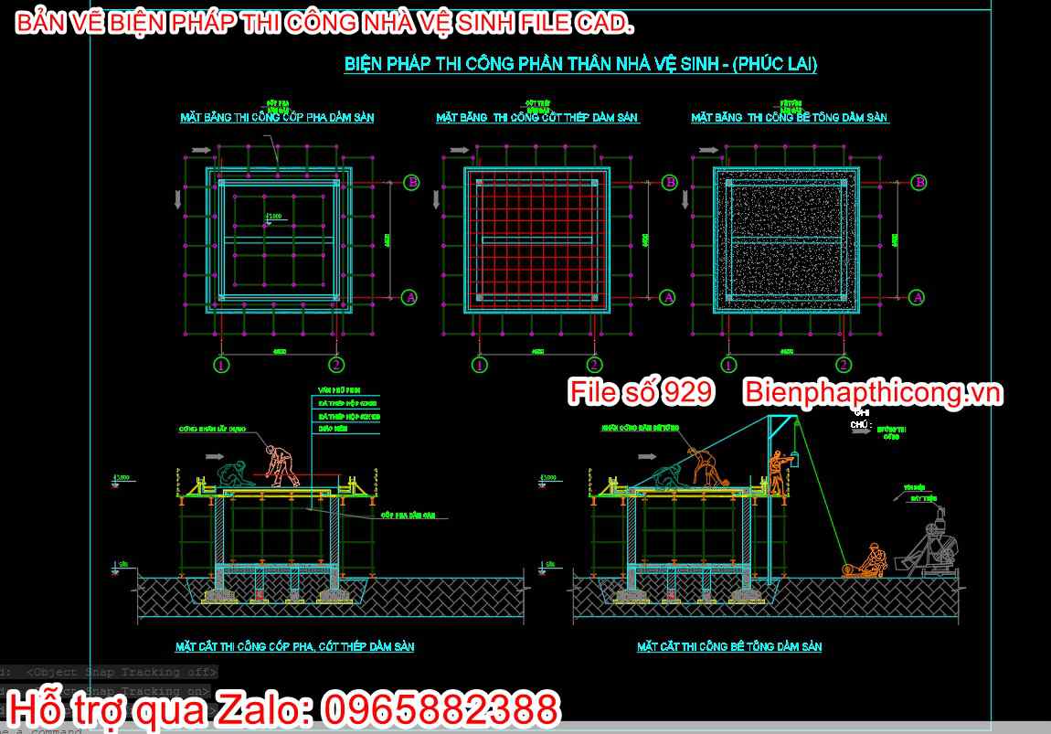 Bản vẽ biện pháp thi công phần thân nhà vệ sinh.