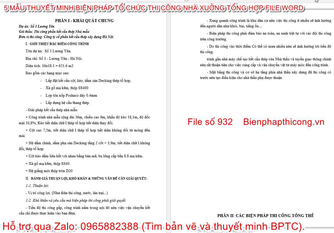 Mẫu thuyết minh biện pháp tổ chức thi công nhà xưởng.