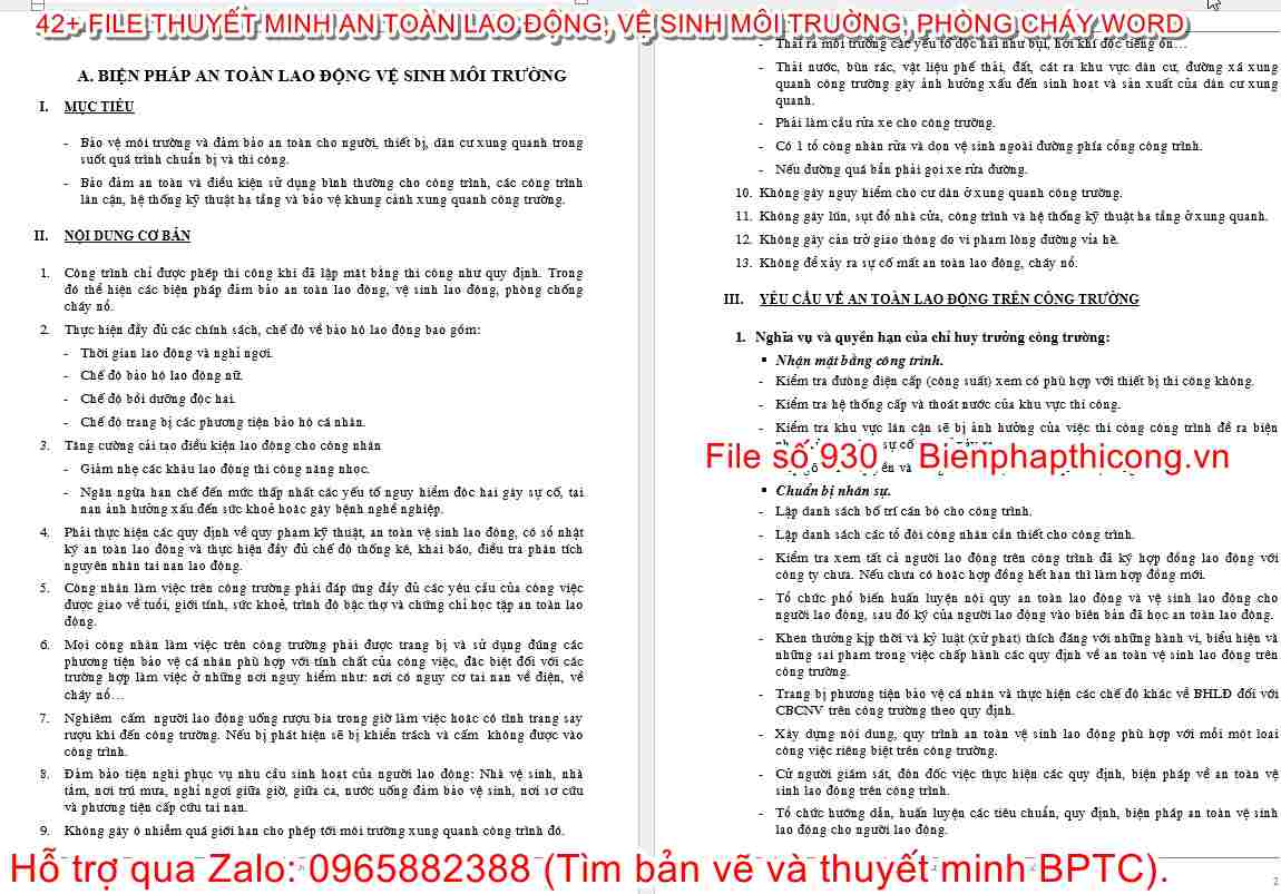 Thuyết minh biện pháp an toàn lao động vệ sinh.