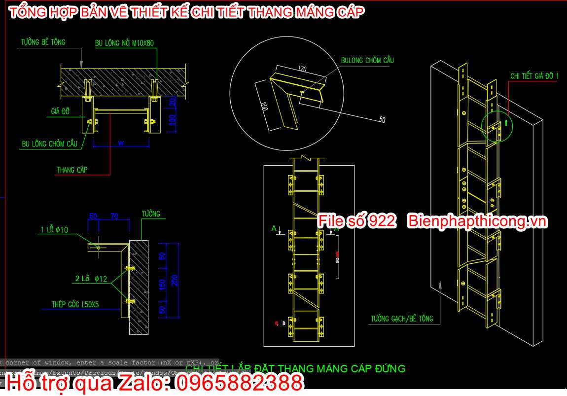 Chi tiết lắp đặt thang máng cáp đứng.