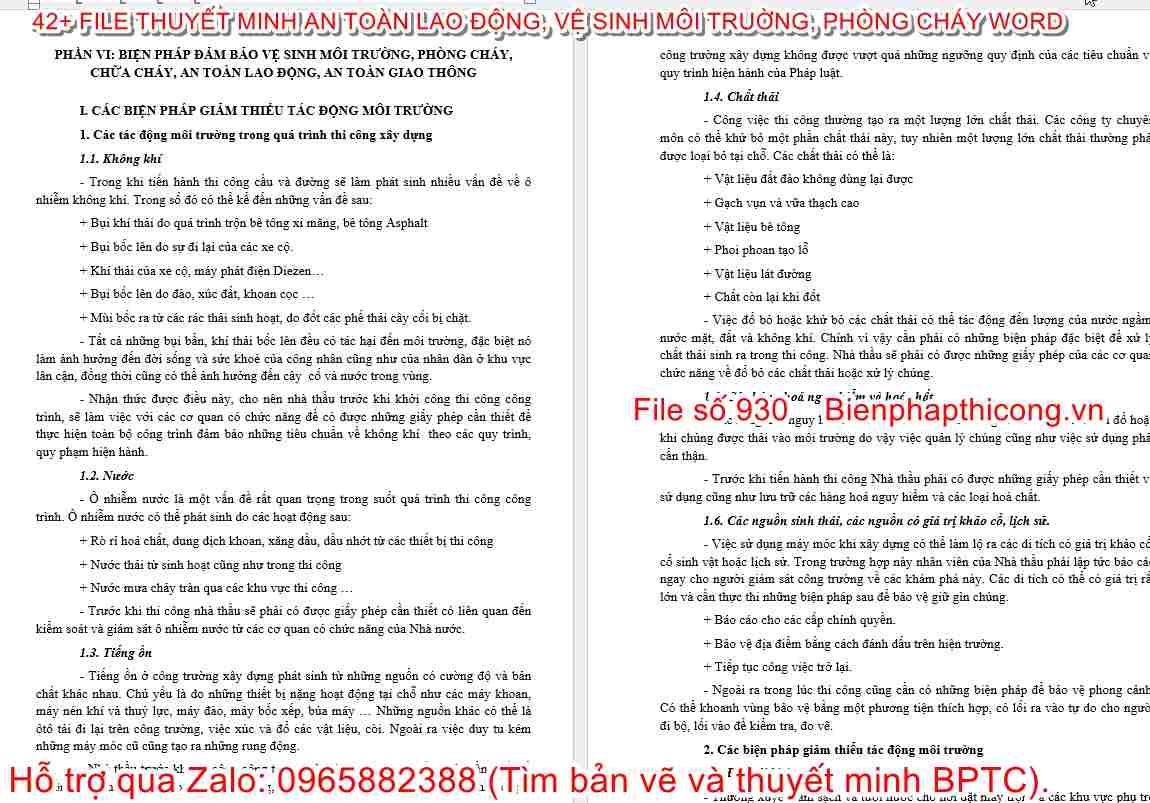 Thuyết minh biện pháp đảm bảo vệ sinh môi trường.