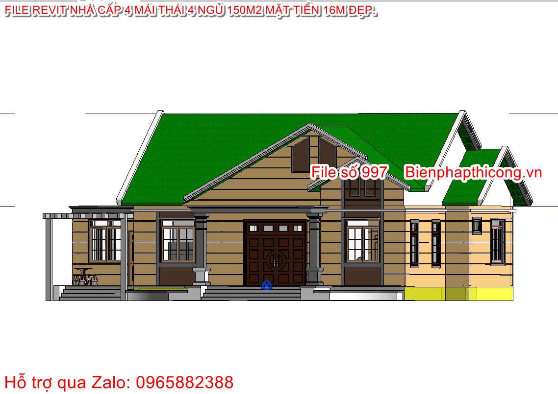 3D revit nhà cấp 4 4 ngủ 150m2 đẹp.