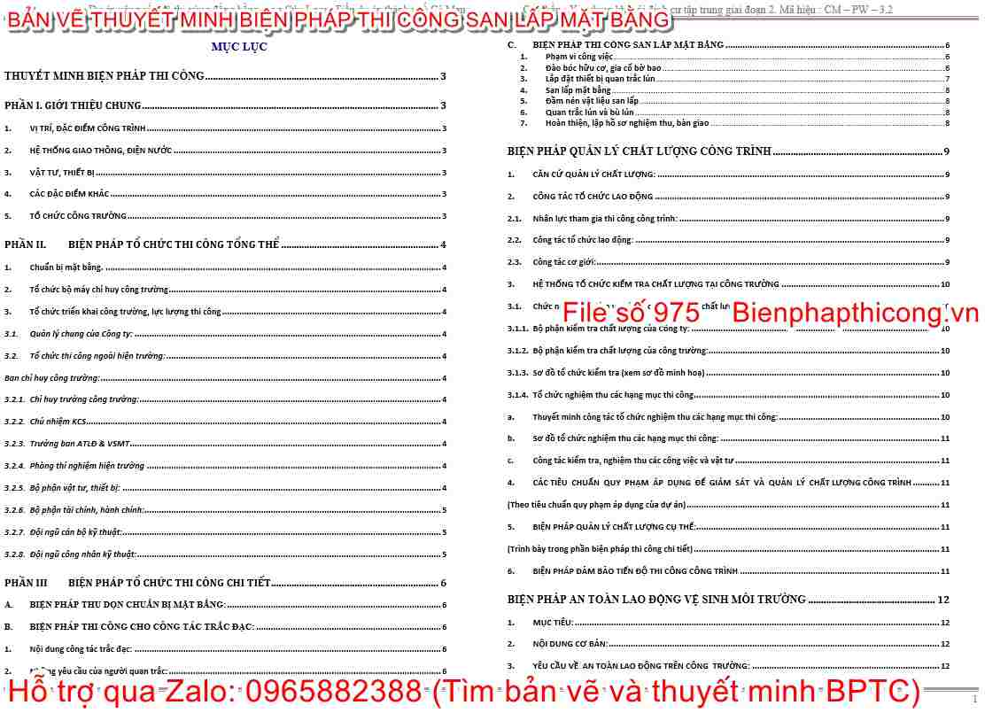 Thuyết minh biện pháp thi công san lấp mặt bằng.