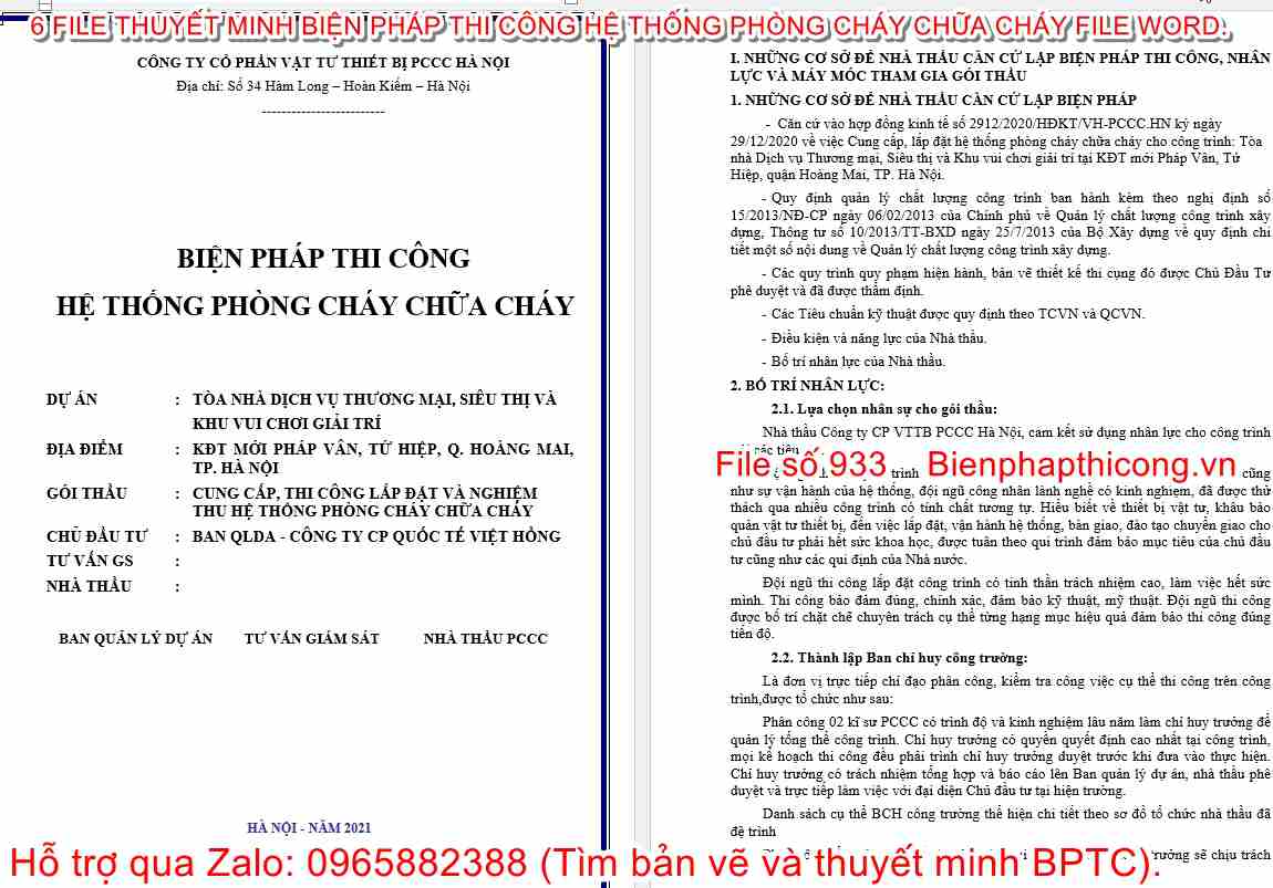 Thuyết minh biện pháp thi công hệ thống phòng cháy chữa cháy.