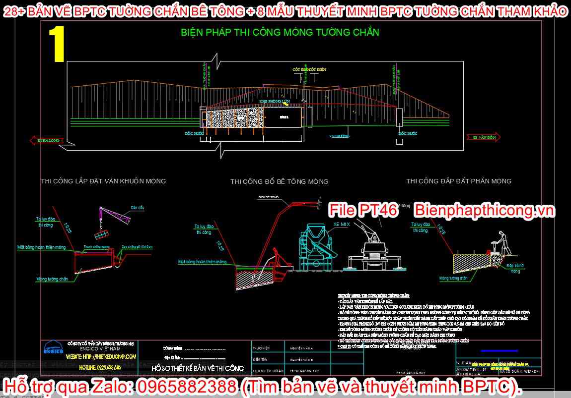 File cad biện pháp thi công móng tường chắn.