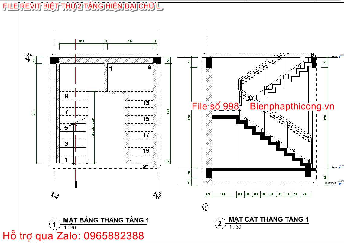 Bản vẽ thiết kế thang bộ file revit.