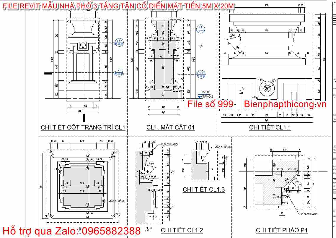Bản vẽ chi tiết trụ tân cổ file revit.