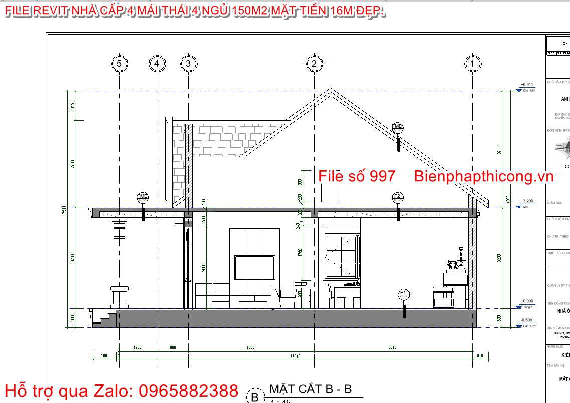 File revit mặt cắt mẫu nhà cấp 4 đẹp.