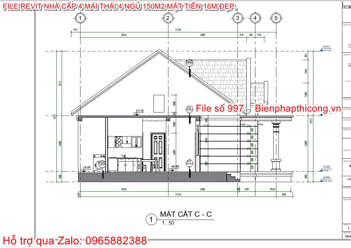 File revit mặt cắt mẫu nhà cấp 4 đẹp.