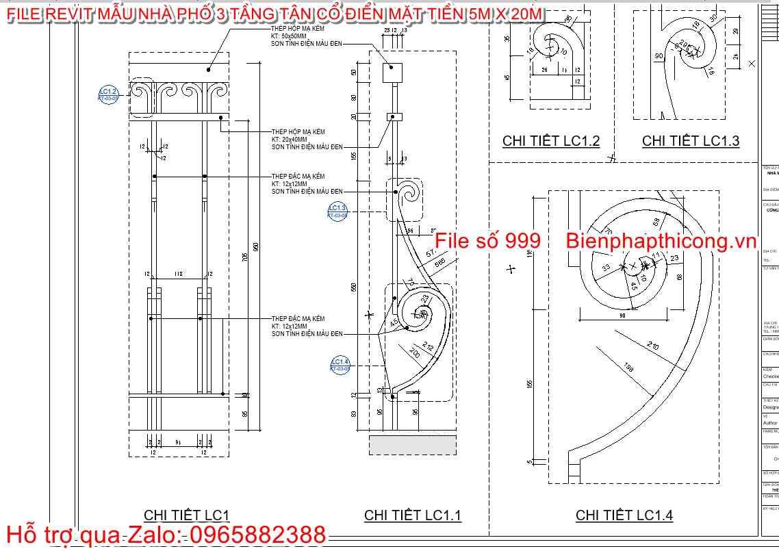 Bản vẽ thiết kế lan can revit.