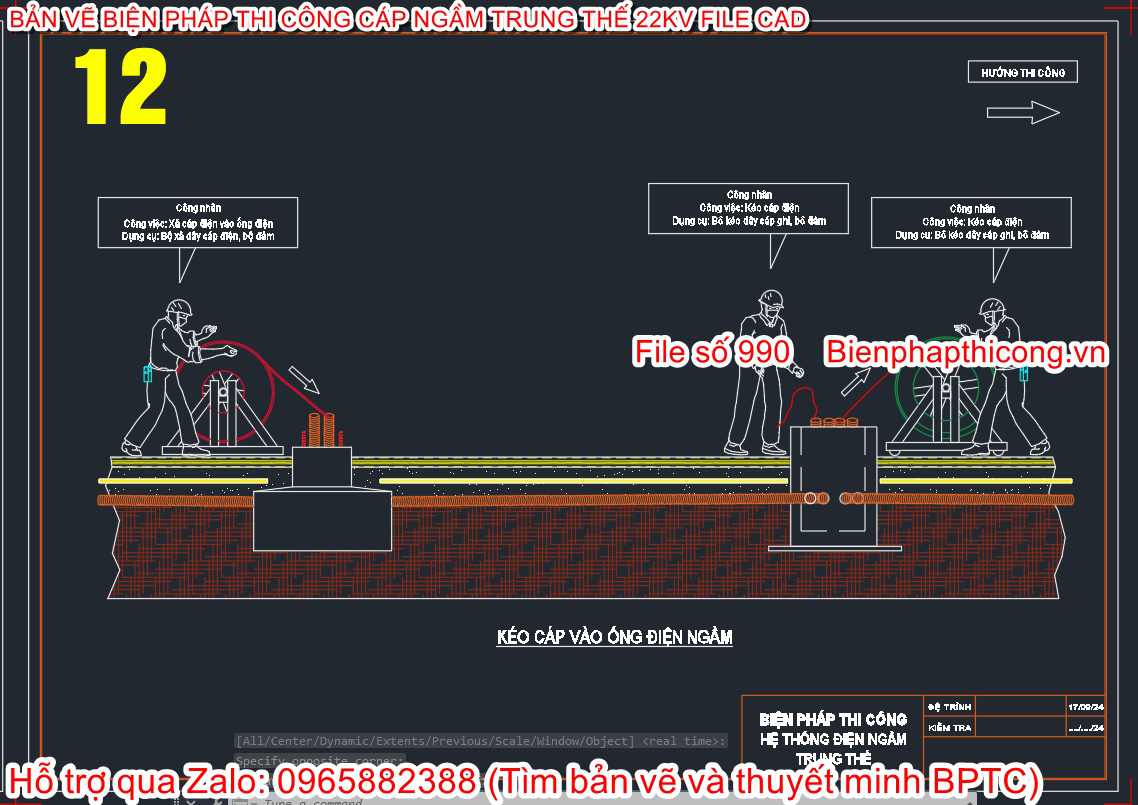 Kéo cáp vào ống điện ngầm.