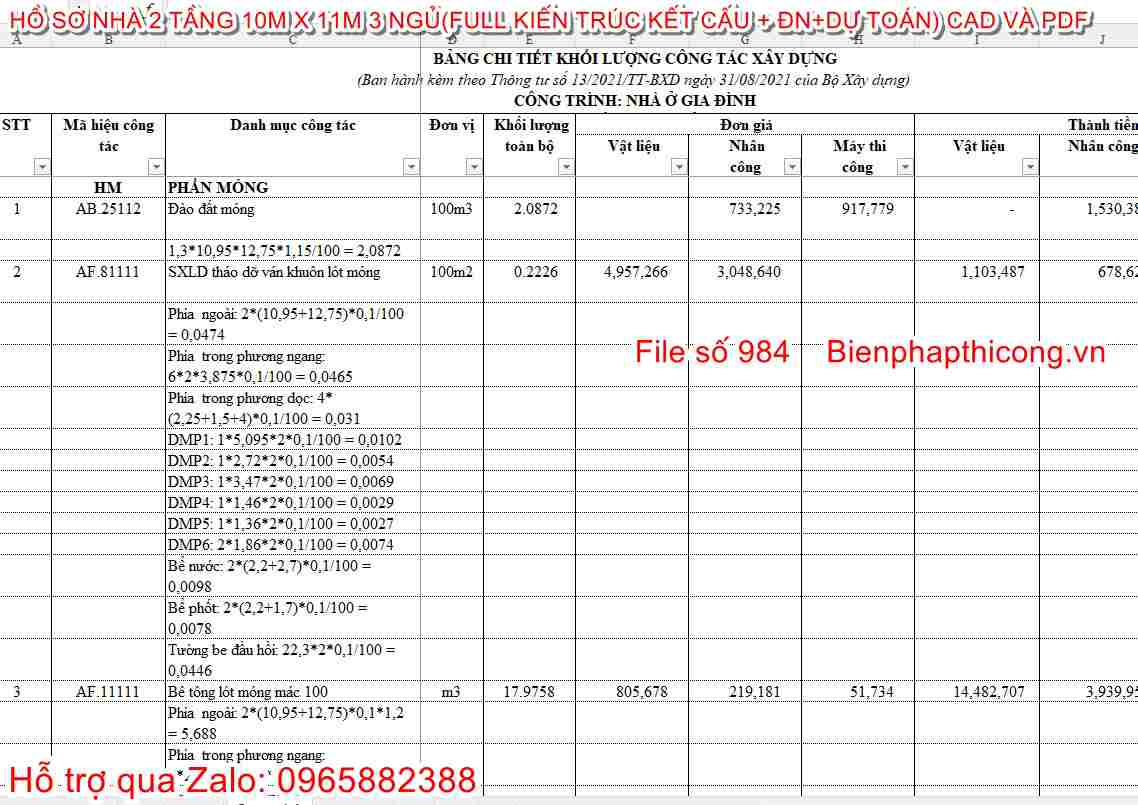 Dự toán biệt thự 2 tầng.