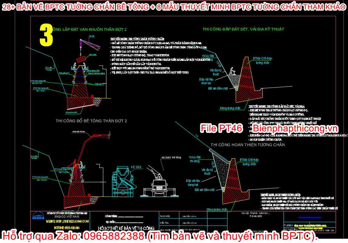 File cad bản vẽ BPTC tường chắn.